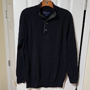 Men's Classic Black Buttoned Crewneck Sweater With Elbow Patches